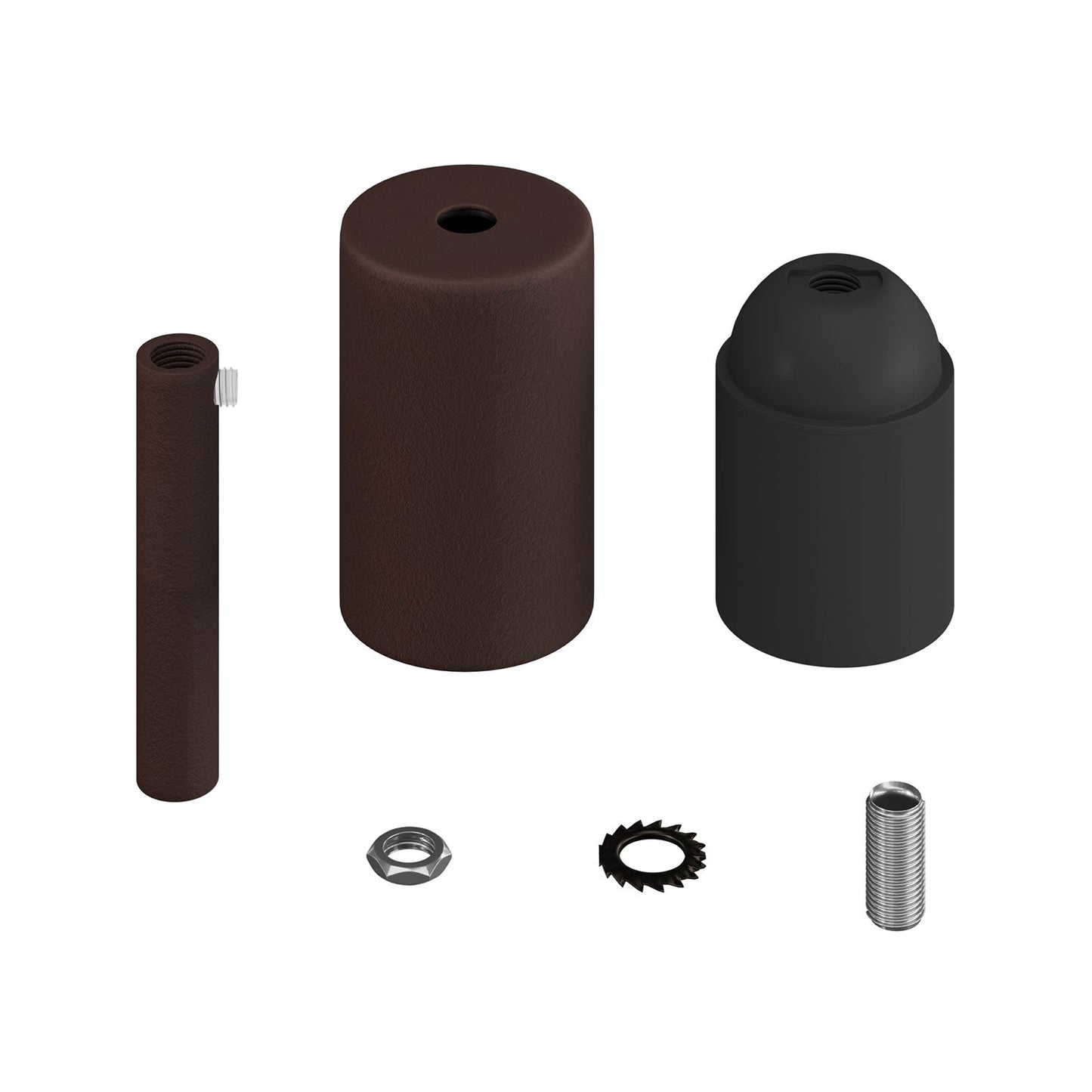 Kit portalampada E27 cilindrico in metallo con serracavo da 7 cm - Ruggine scura verniciata