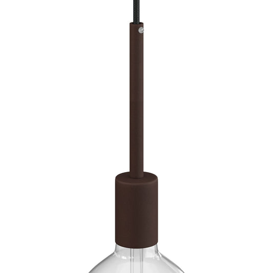Kit portalampada E27 cilindrico in metallo con serracavo da 15 cm - Ruggine scura verniciata