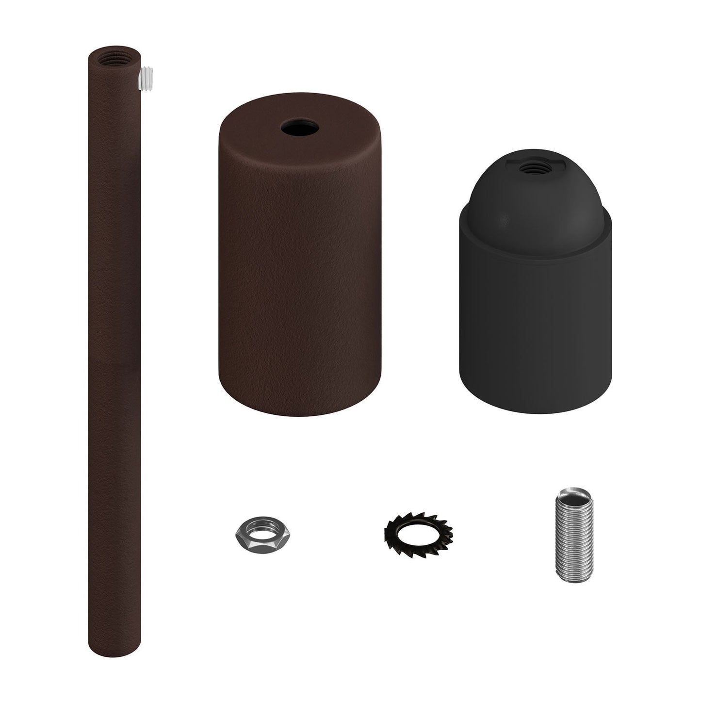 Kit portalampada E27 cilindrico in metallo con serracavo da 15 cm - Ruggine scura verniciata