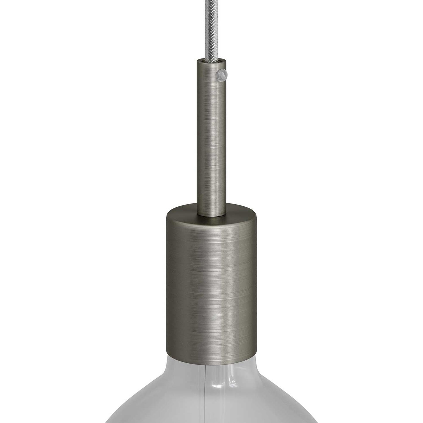 Cylindrical metal UL E26 light bulb socket kit with 7 cm cable clamp - Brushed titanium