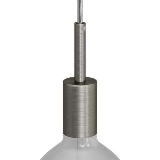 Cylindrical metal UL E26 light bulb socket kit with 7 cm cable clamp - Brushed titanium