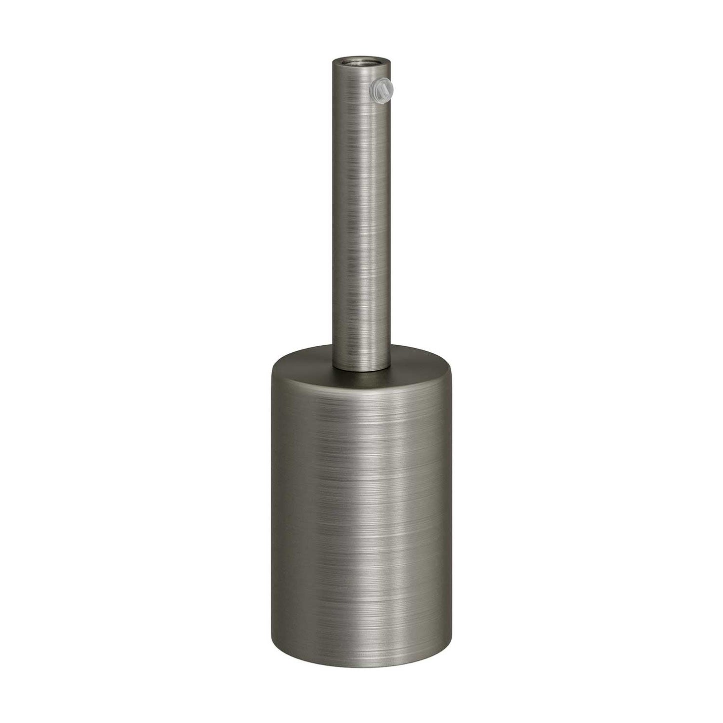 Cylindrical metal UL E26 light bulb socket kit with 7 cm cable clamp - Brushed titanium