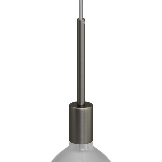Kit portalampada E27 cilindrico in metallo con serracavo da 15 cm - Titanio satinato