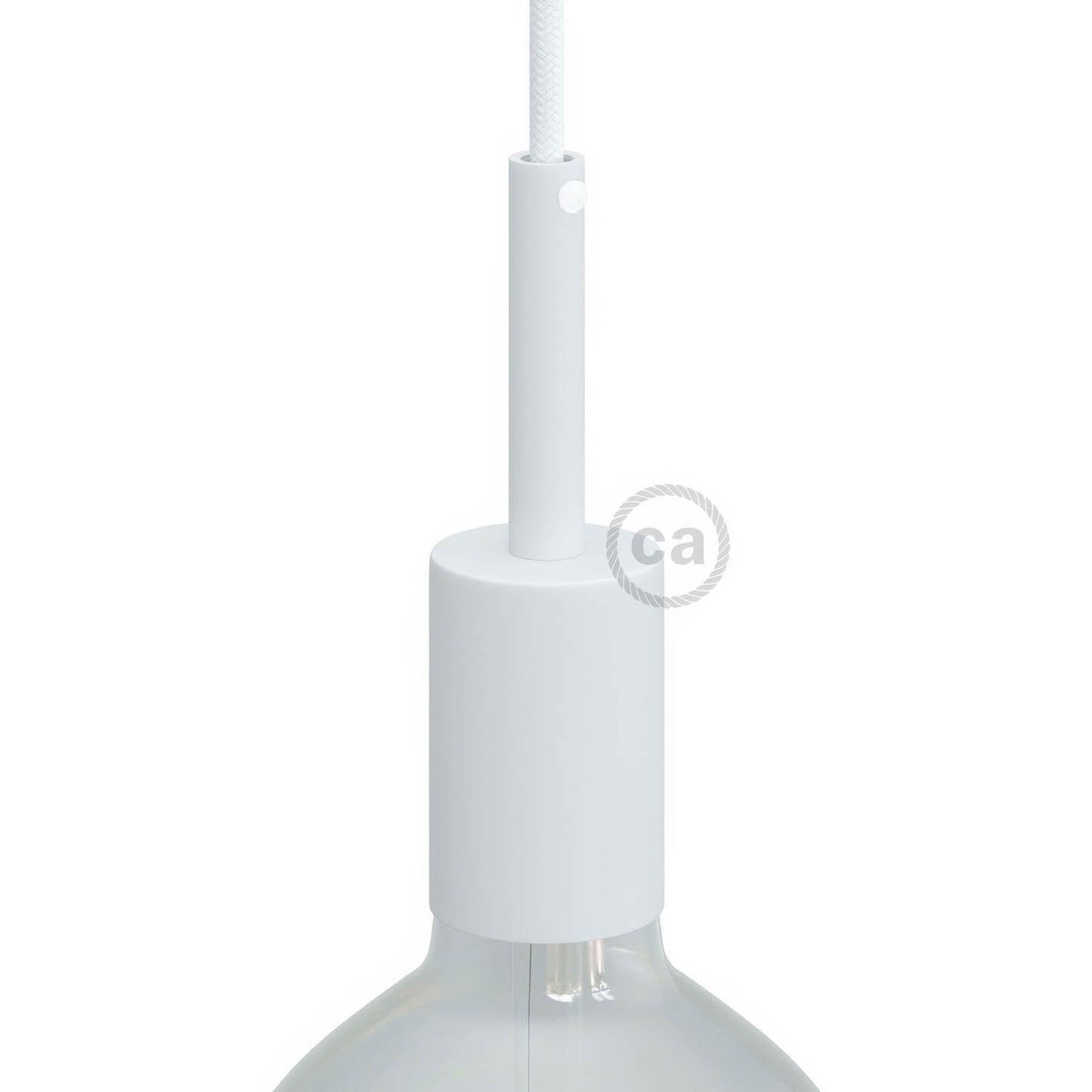 Kit portalampada E27 cilindrico in metallo con serracavo da 7 cm - Bianco opaco