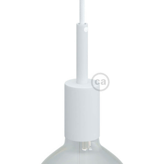 Kit portalampada E27 cilindrico in metallo con serracavo da 7 cm - Bianco opaco