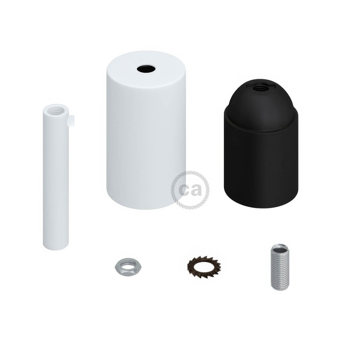 Cylindrical metal UL E26 light bulb socket kit with 7 cm cable clamp - Matt white