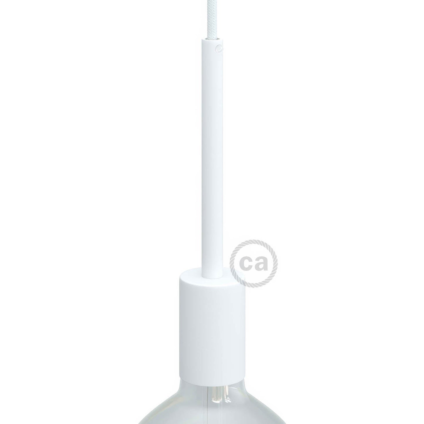 Cylindrical metal UL E26 light bulb socket kit with 15 cm cable clamp - Matt white