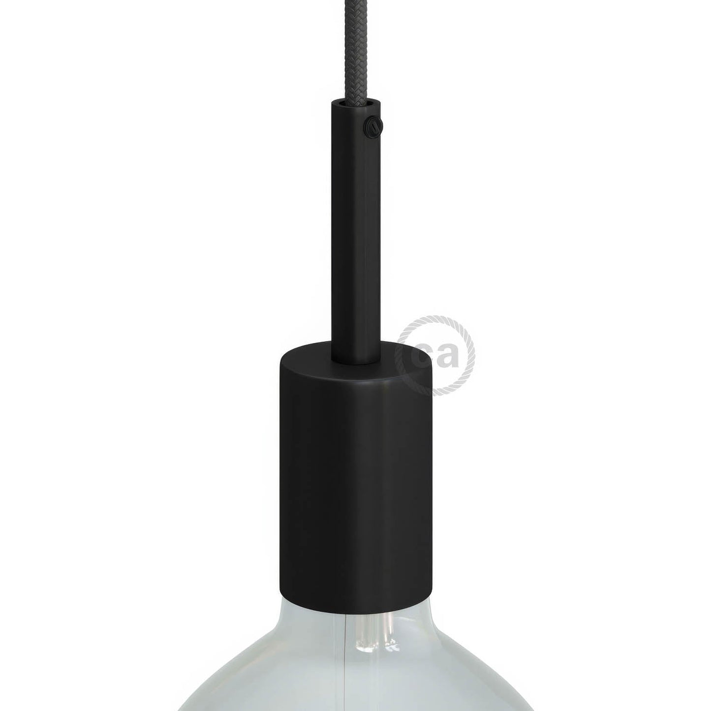 Cylindrical metal UL E26 light bulb socket kit with 7 cm cable clamp - Black