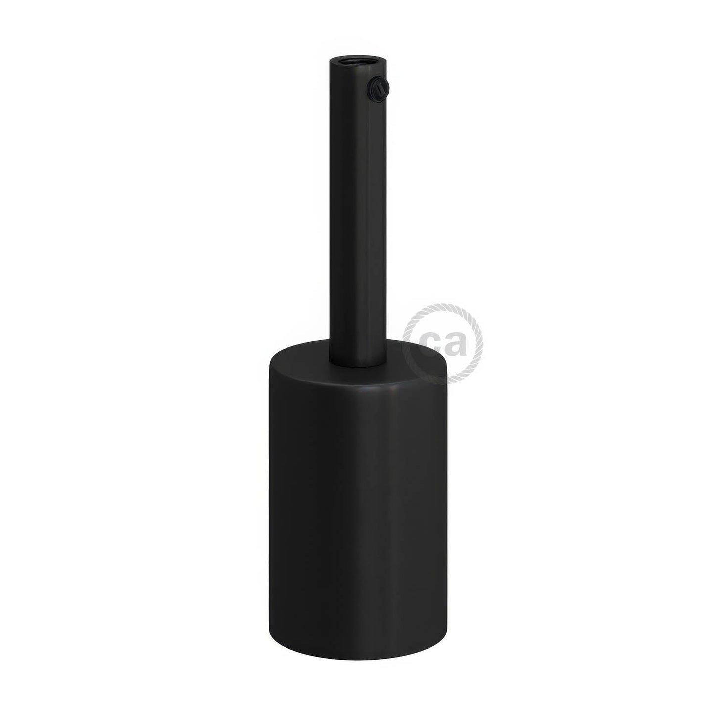 Cylindrical metal UL E26 light bulb socket kit with 7 cm cable clamp - Black