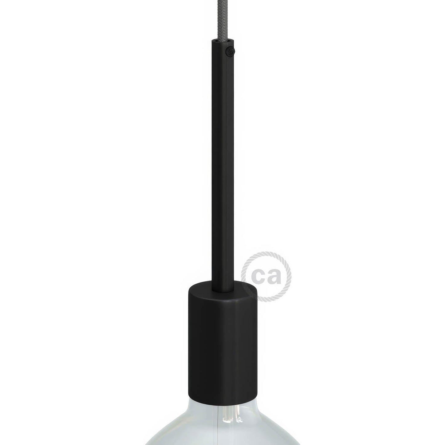 Cylindrical metal UL E26 light bulb socket kit with 15 cm cable clamp - Black