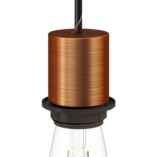 E26 semi-threaded metal socket kit with concealed cable clamp - Brushed copper