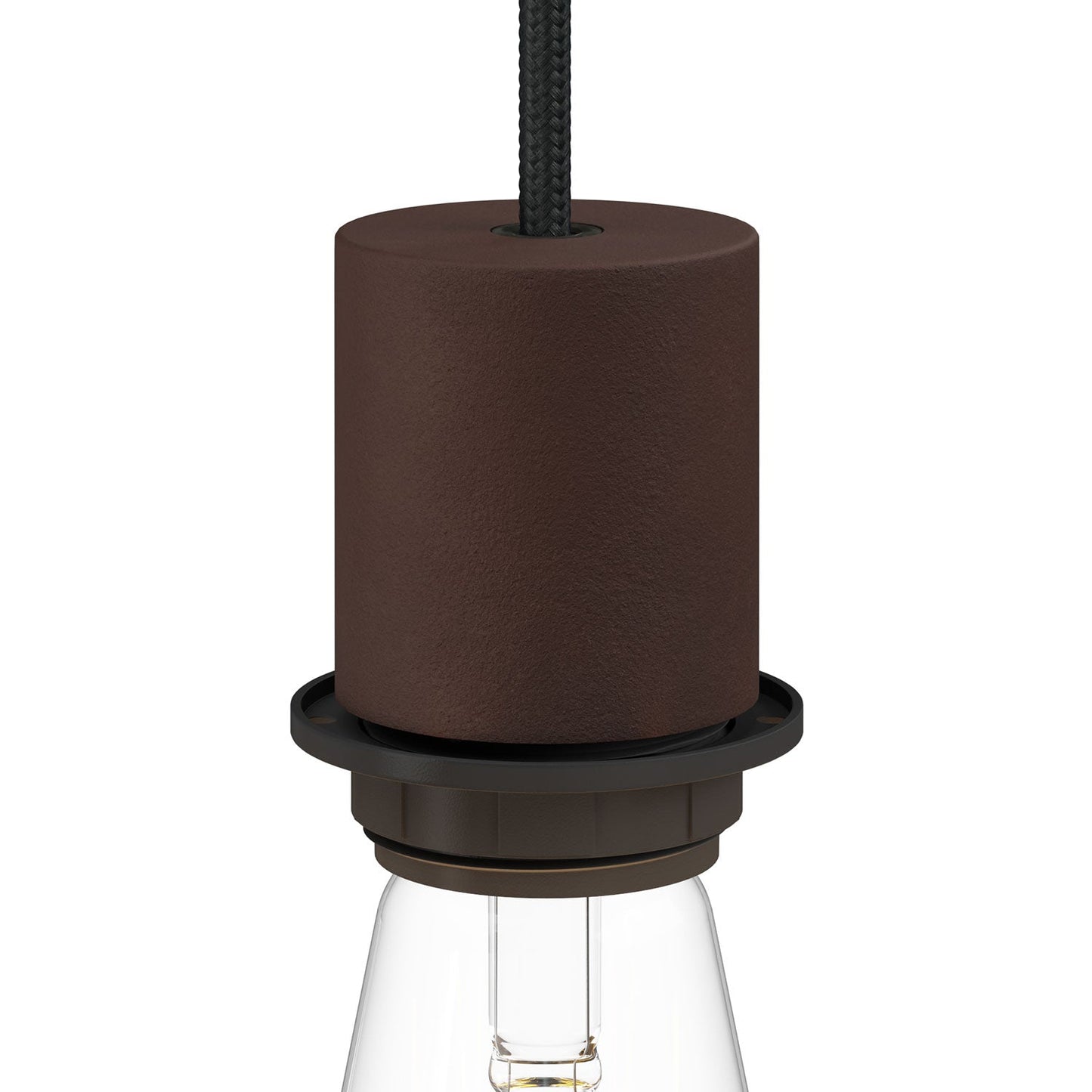 E26 semi-threaded metal socket kit with concealed cable clamp - Painted dark rust
