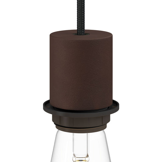 E26 semi-threaded metal socket kit with concealed cable clamp - Painted dark rust