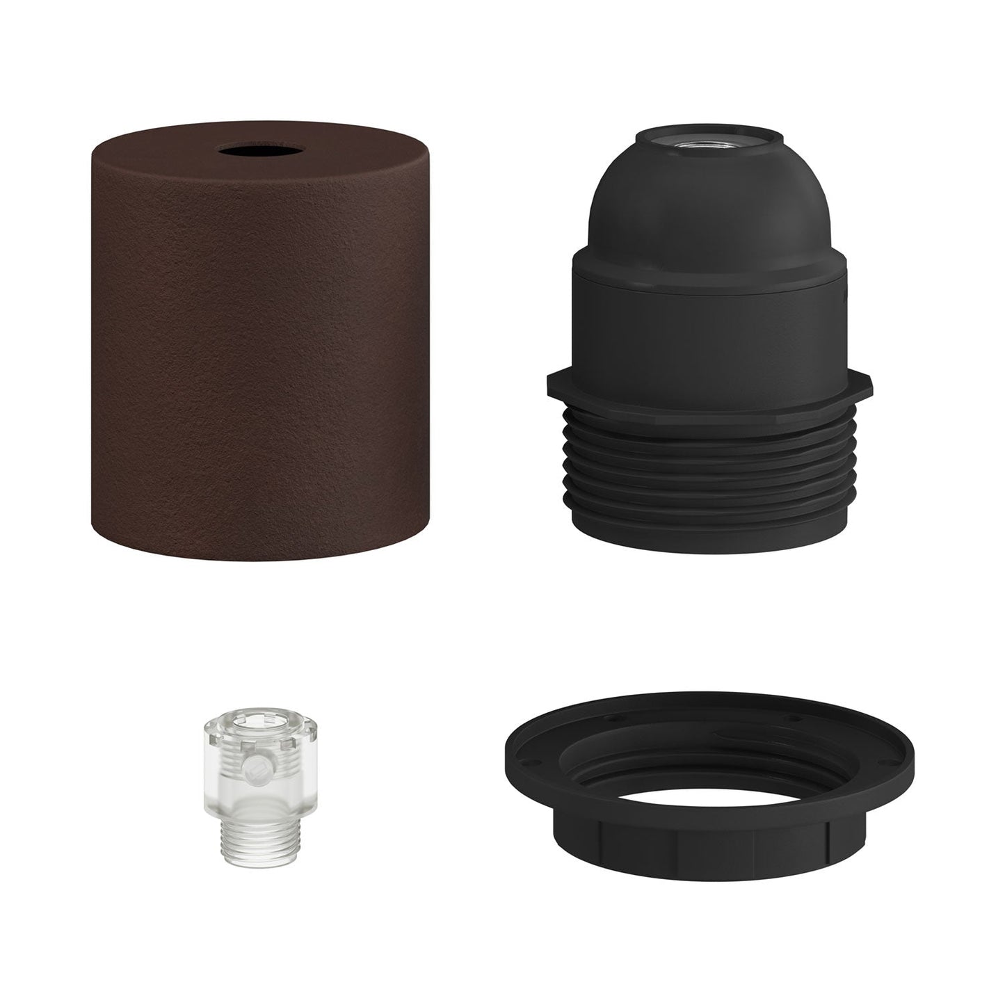 Kit portalampada E27 semifilettato in metallo con serracavo nascosto - Ruggine scura verniciata