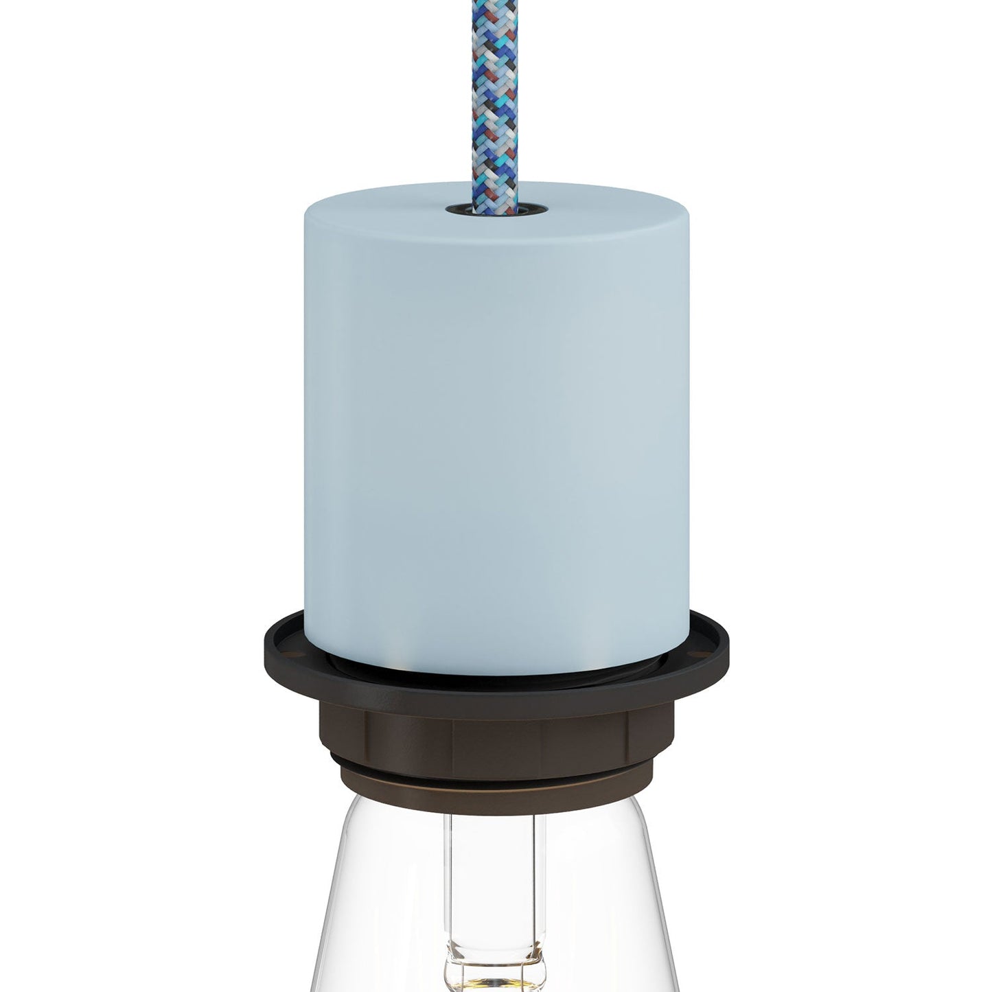 E26 semi-threaded metal socket kit with concealed cable clamp - Soft blue