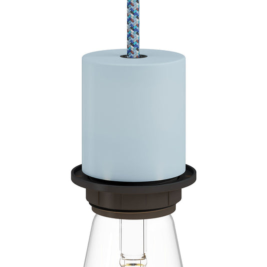 E26 semi-threaded metal socket kit with concealed cable clamp - Soft blue