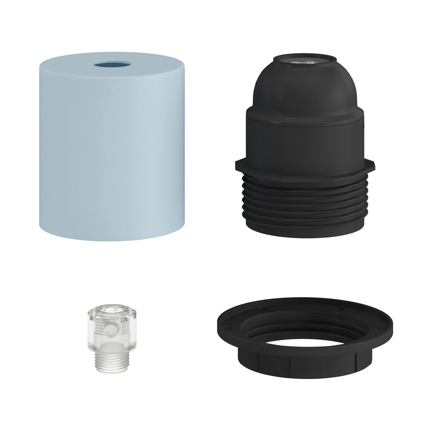 Kit portalampada E27 semifilettato in metallo con serracavo nascosto - Blu carta da zucchero