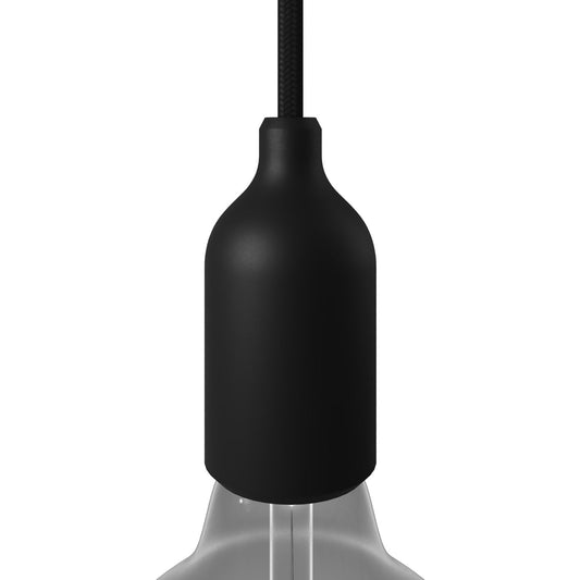 Kit portalampada E27 in silicone con serracavo nascosto - Nero