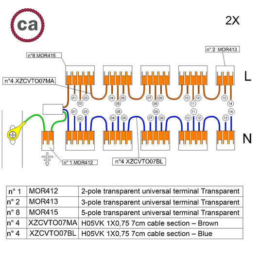 Kit di collegamento WAGO compatibile con cavo 2x per Rosone a 14 fori