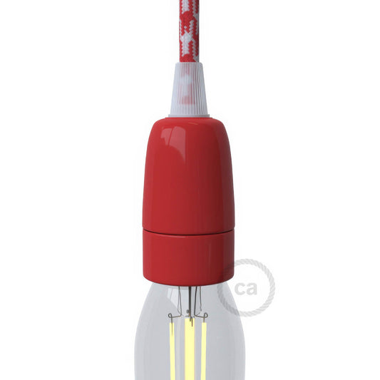Kit portalampada E14 in porcellana - Rosso