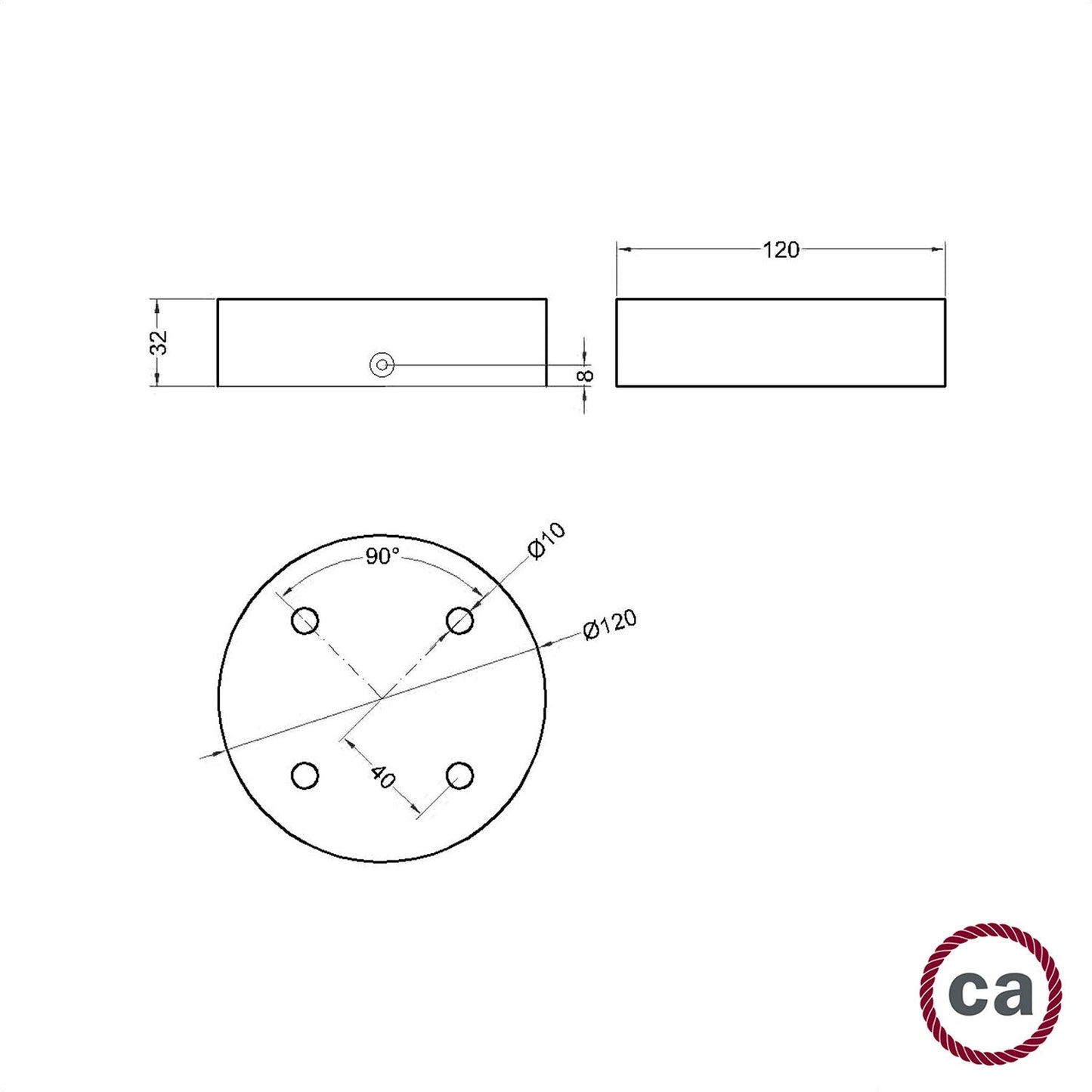 Kit rosone cilindrico in legno a 4 fori - Neutro