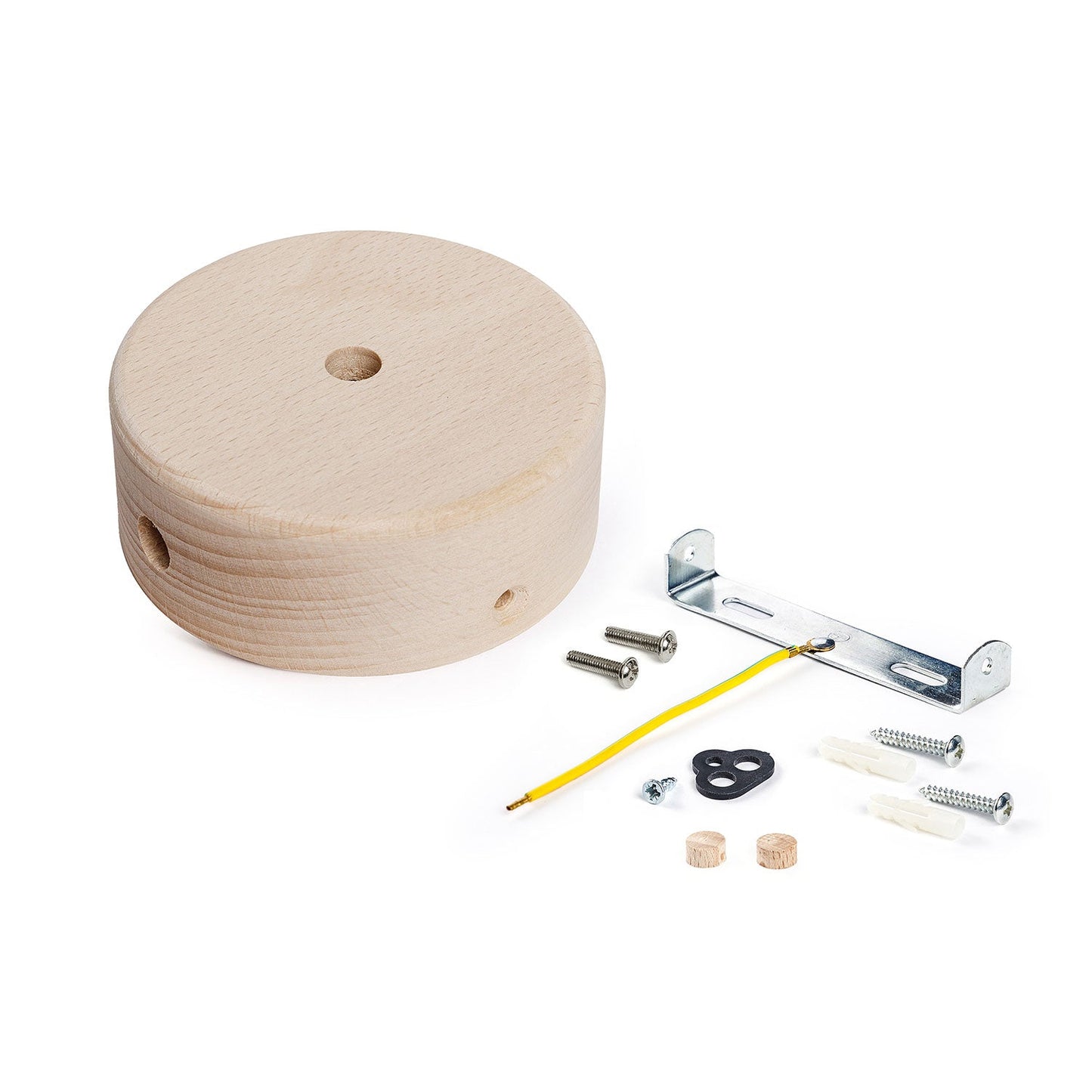Kit Mini rosone cilindrico in legno a 1 foro centrale e 2 laterali - Neutro