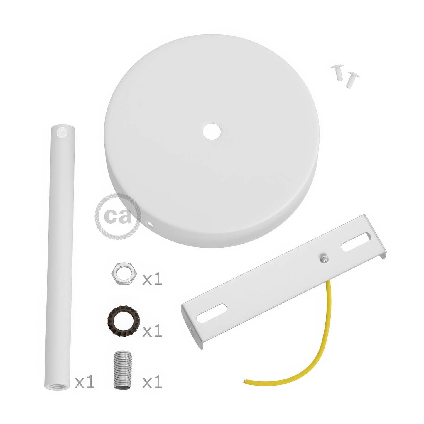Kit rosone cilindrico in metallo con serracavo da 15 cm - Bianco opaco
