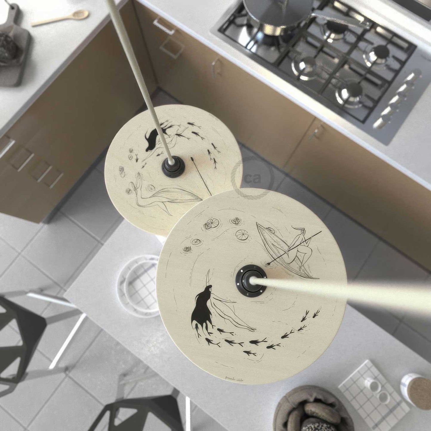 UFO Paralume in legno Special Edition Illustratori Italiani, double face, diametro 33 cm - Fernando Cobelo