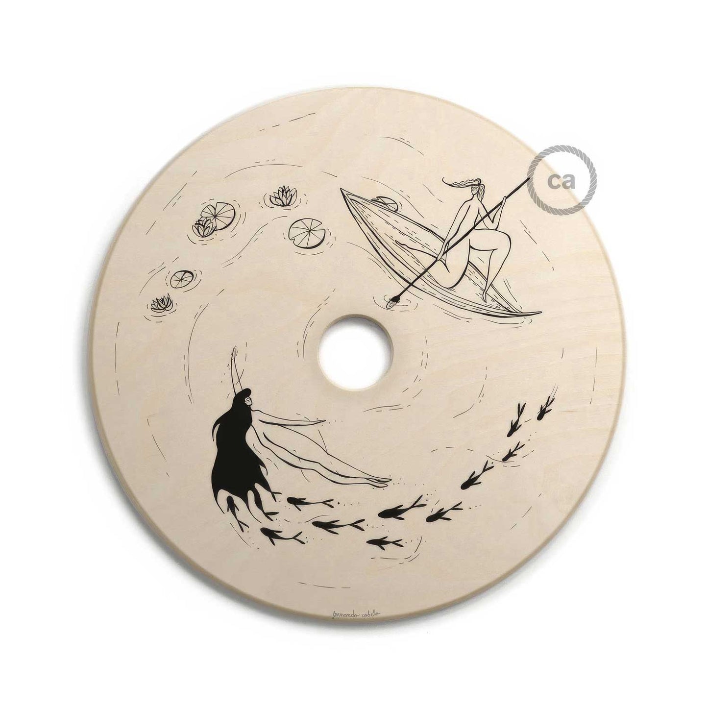 UFO Paralume in legno Special Edition Illustratori Italiani, double face, diametro 33 cm - Fernando Cobelo