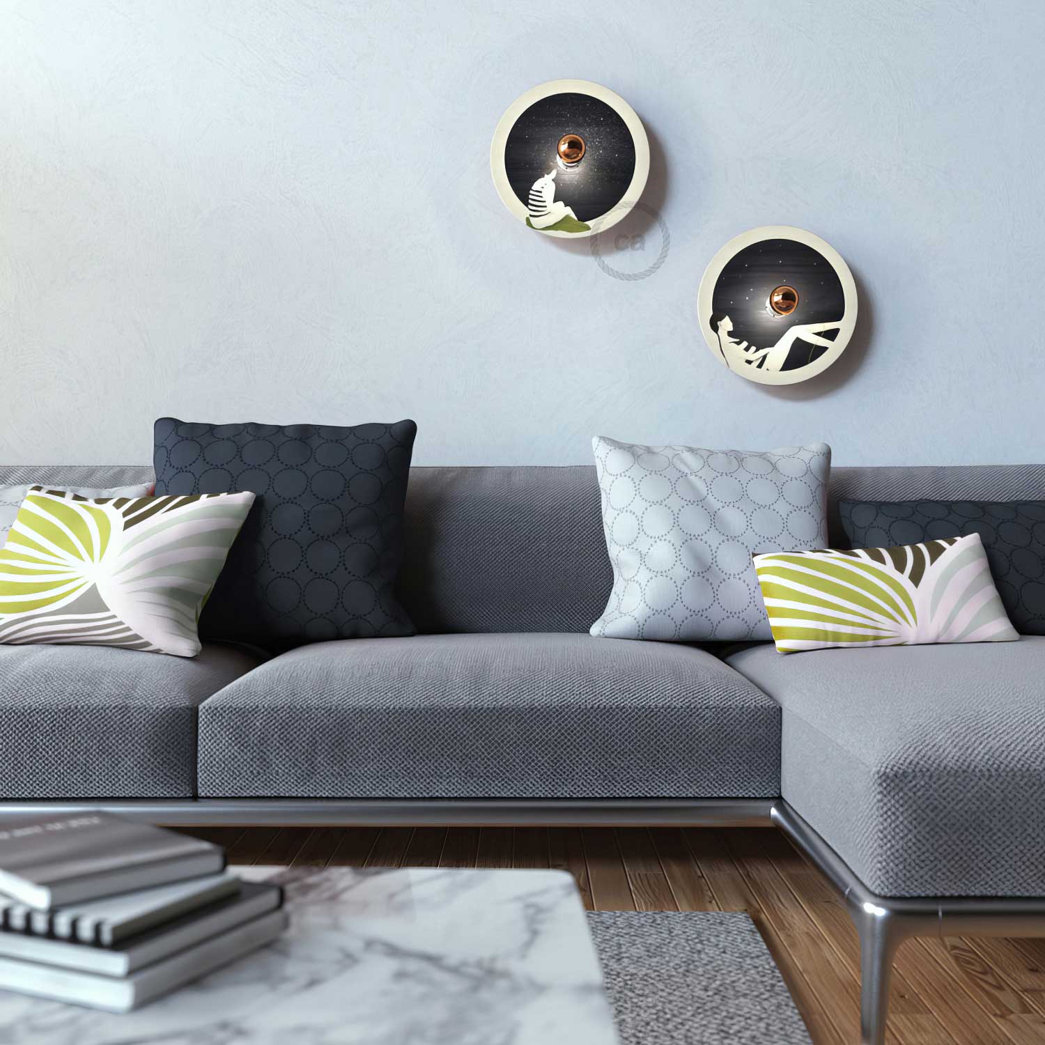 UFO Paralume in legno Special Edition Illustratori Italiani, double face, diametro 33 cm - Chiara Fucà