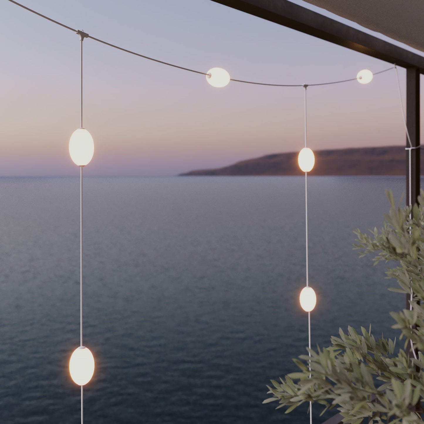 Catena luminosa reticolare 7 punti luce da esterno IP67 Bianco sabbia - Marina GRID