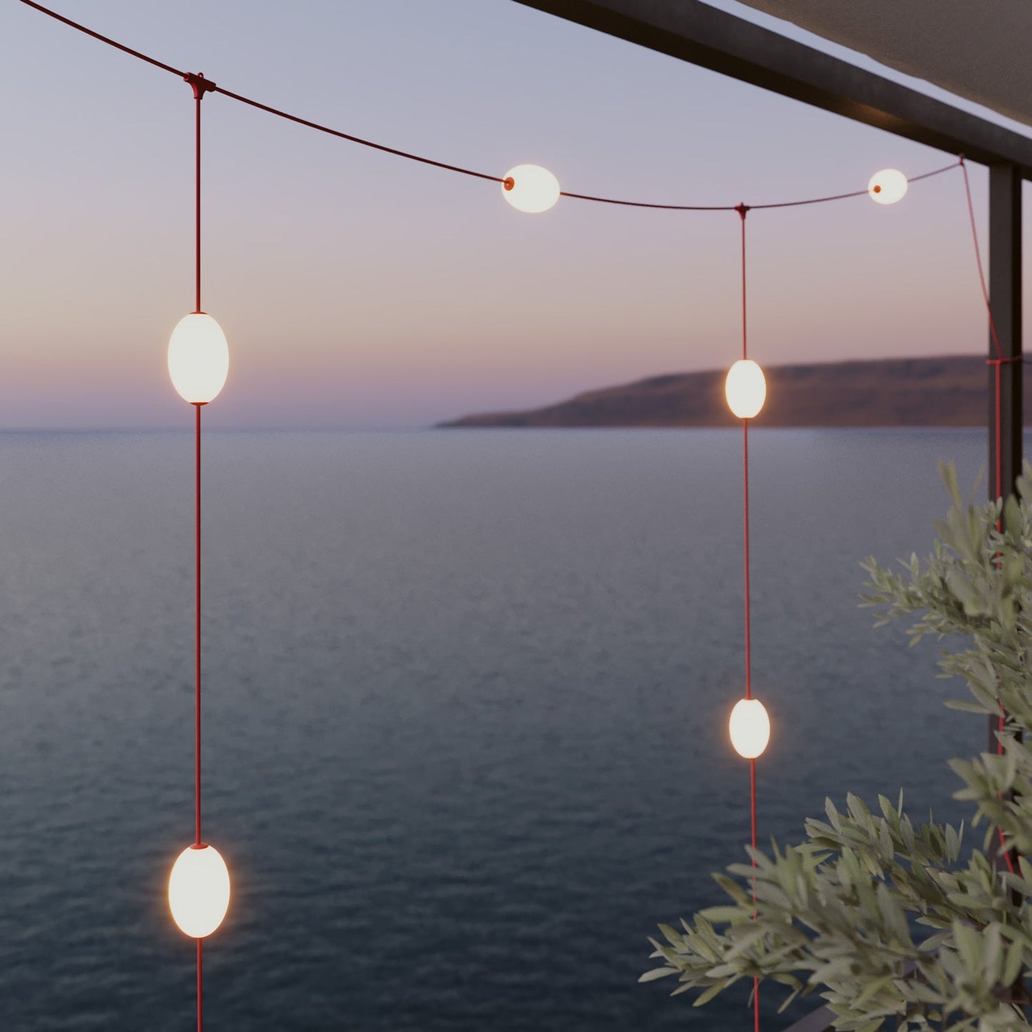 Catena luminosa reticolare 7 punti luce da esterno IP67 Rosso stella marina - Marina GRID