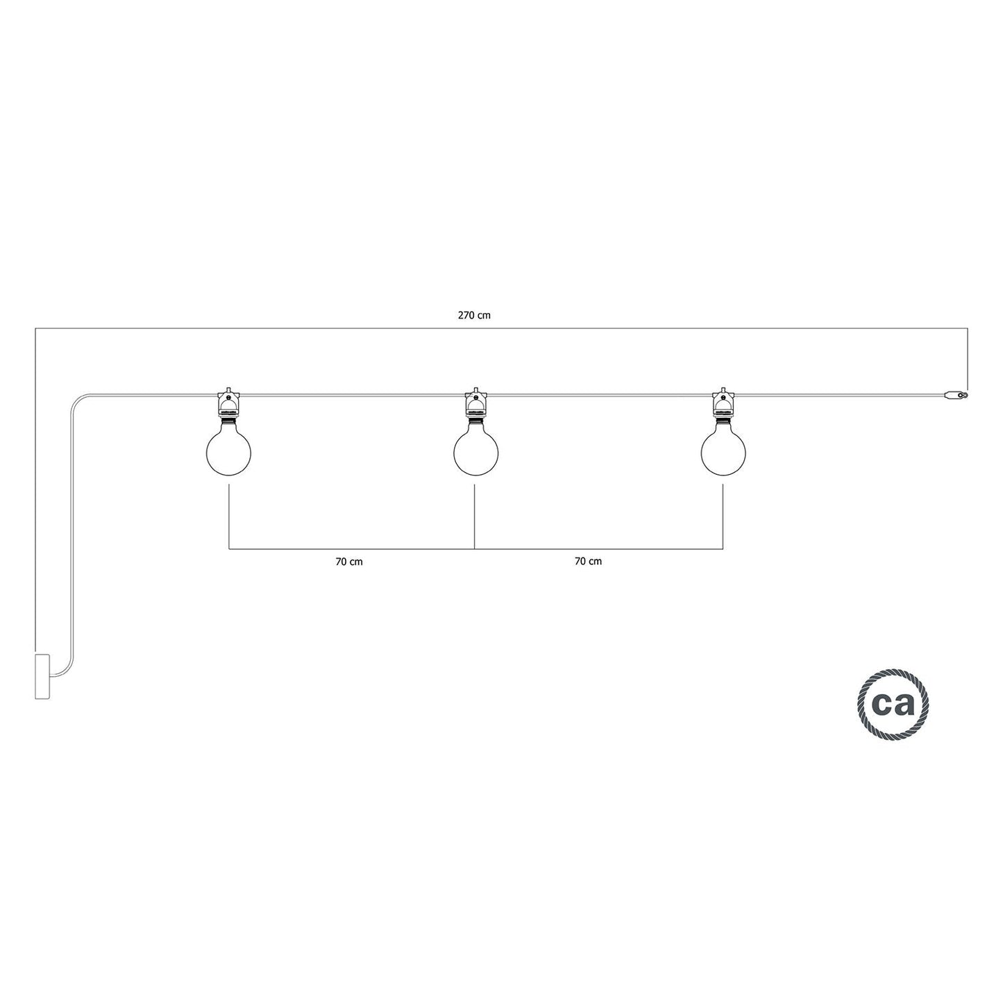 Catenaria Modulair da esterno IP65 con 3 luci e rosone - Bianco