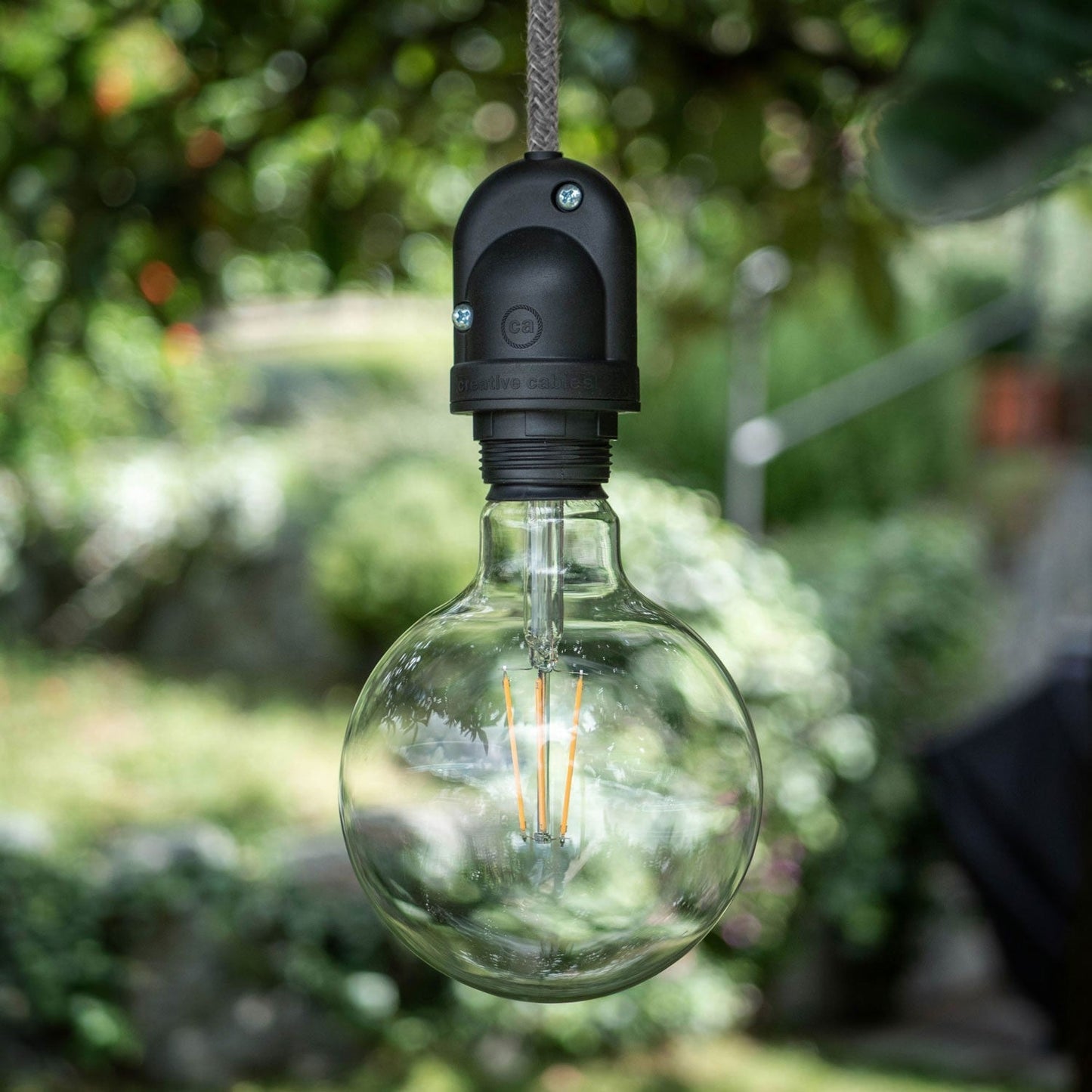 Modulair Lampada per paralume da esterni con 1,5 m cavo tessile, rosone e portalampada IP65 waterproof - Nero