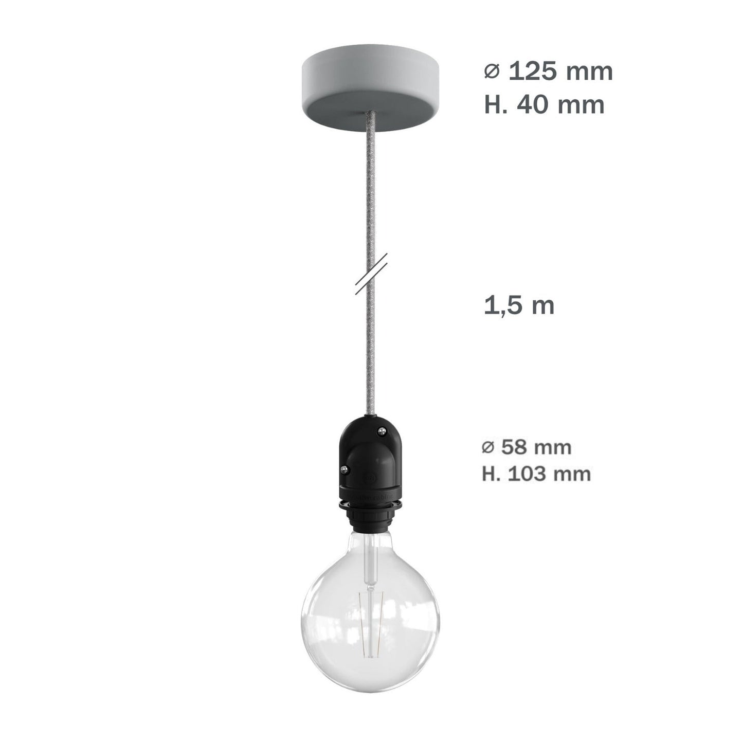 Modulair Lampada per paralume da esterni con 1,5 m cavo tessile, rosone e portalampada IP65 waterproof - Grafite