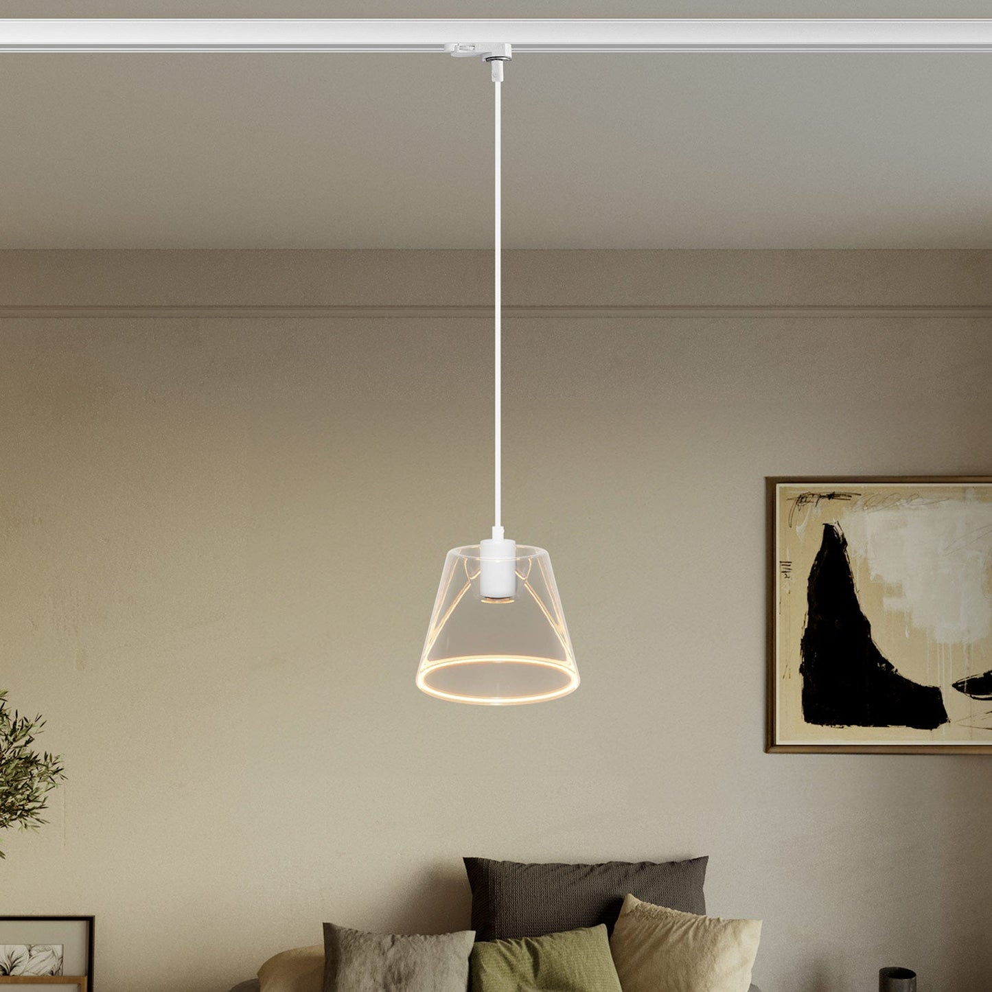 Lampada a sospensione con lampadina Ghost a cono trasparente per binari - Bianco