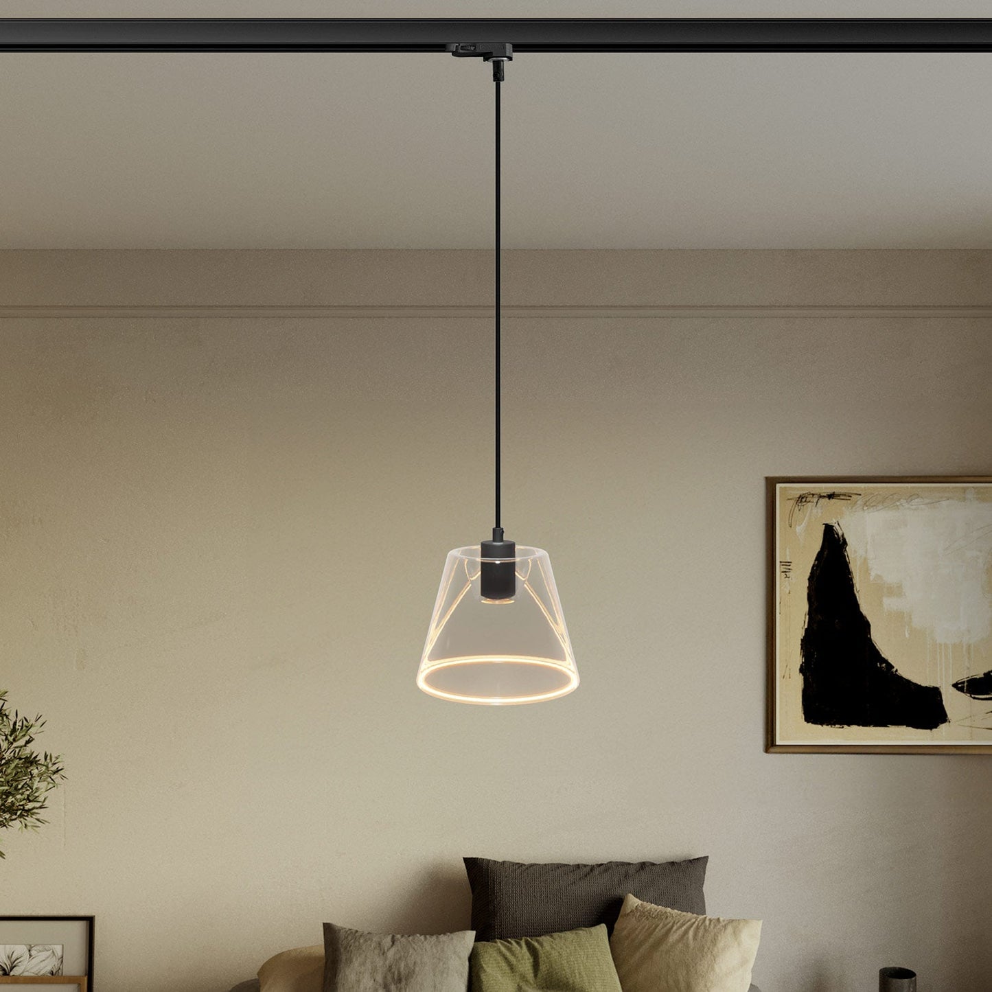 Lampada a sospensione con lampadina Ghost a cono trasparente per binari - Nero
