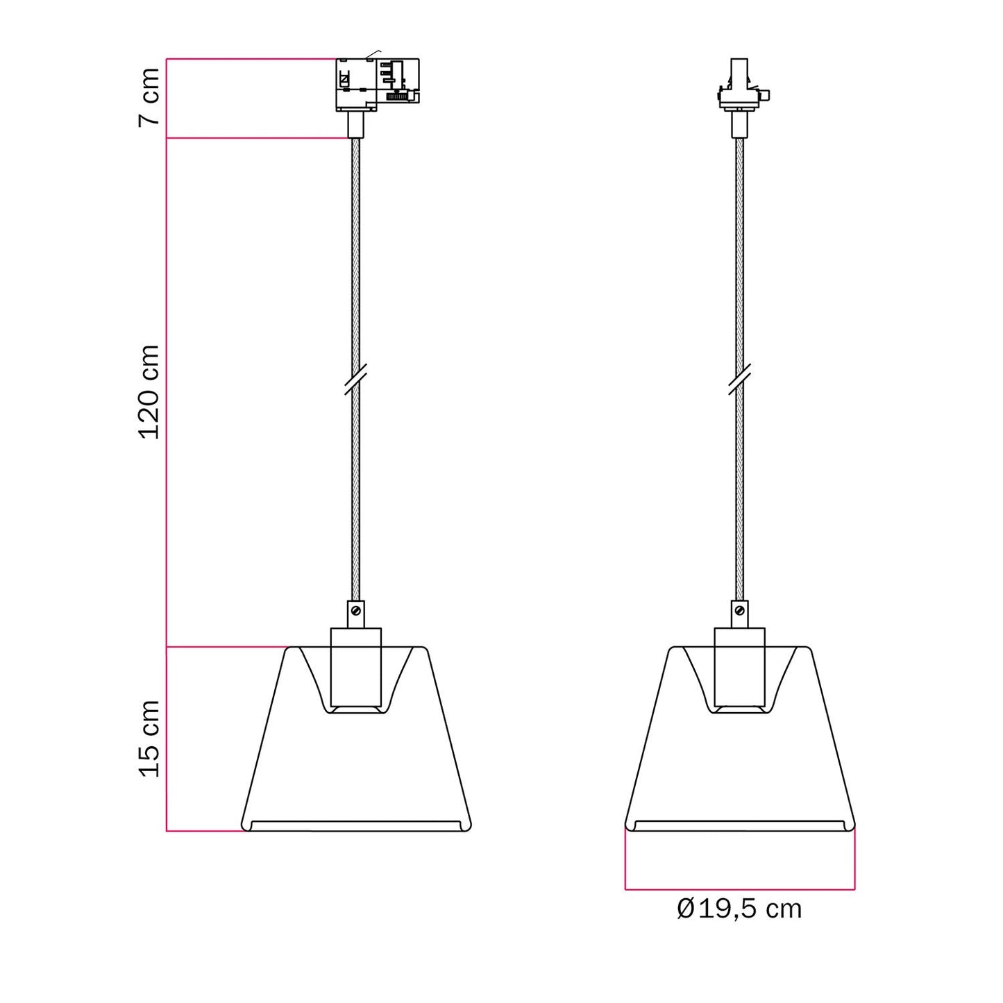 Sospensione per binari con lampadina Ghost a cono smoky - Nero