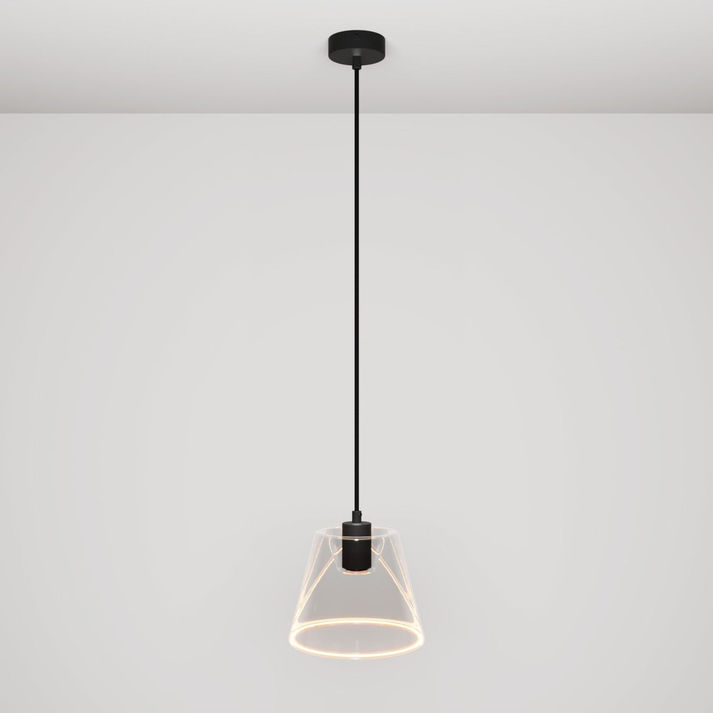 Lampada a sospensione con lampadina Ghost a cono trasparente - Nero