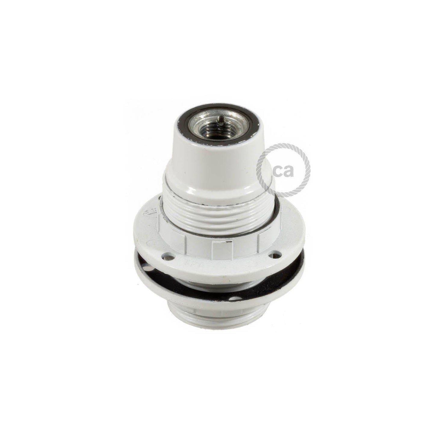 Kit portalampada E14 in bakelite con doppia ghiera per paralume - Bianco