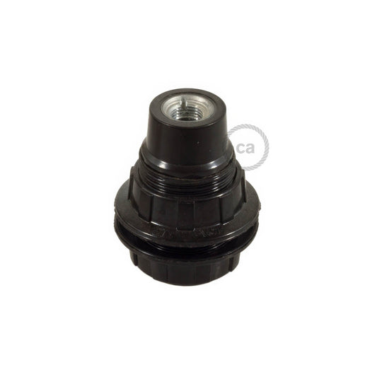 Kit portalampada E14 in bakelite con doppia ghiera per paralume - Nero