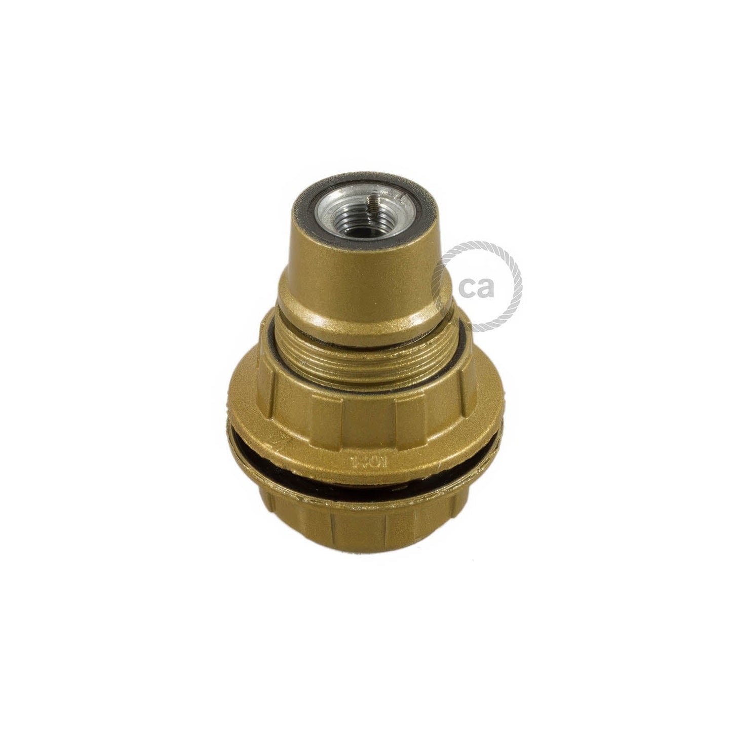 Kit portalampada E14 in bakelite con doppia ghiera per paralume - Oro