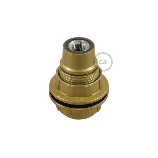 Kit portalampada E14 in bakelite con doppia ghiera per paralume - Oro