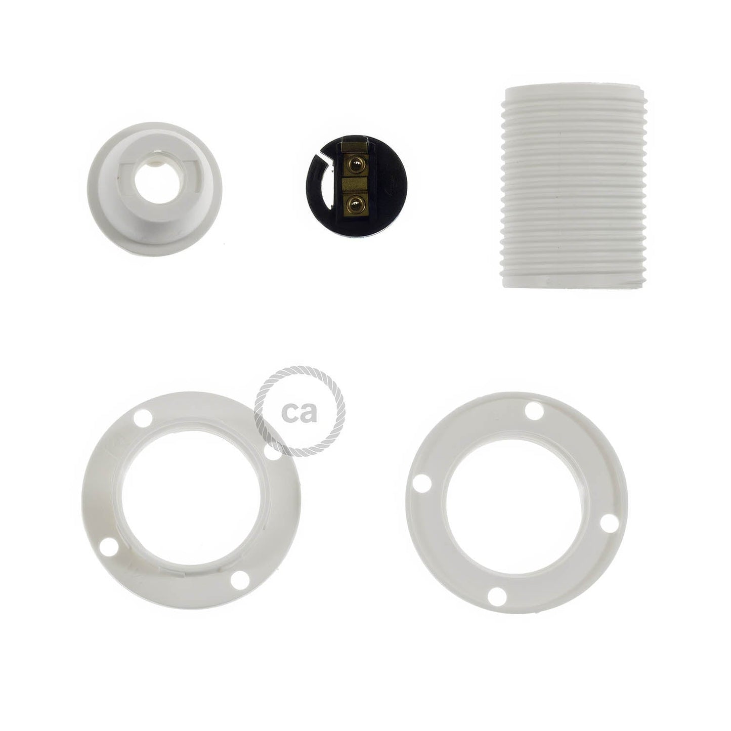 Kit portalampada E14 in termoplastica con doppia ghiera per paralume - Bianco