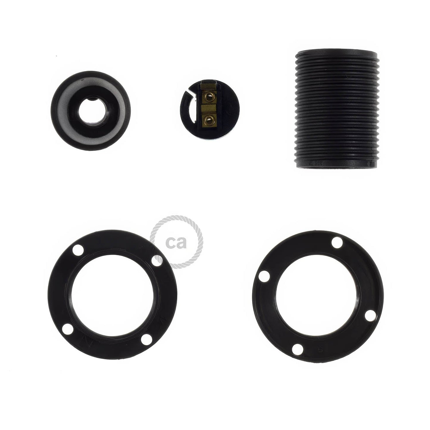 Kit portalampada E14 in termoplastica con doppia ghiera per paralume - Nero