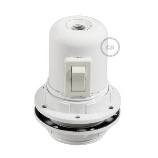 Double Ferrule Bakelite Phenolic E26 light bulb socket - ON/OFF SWITCH - White