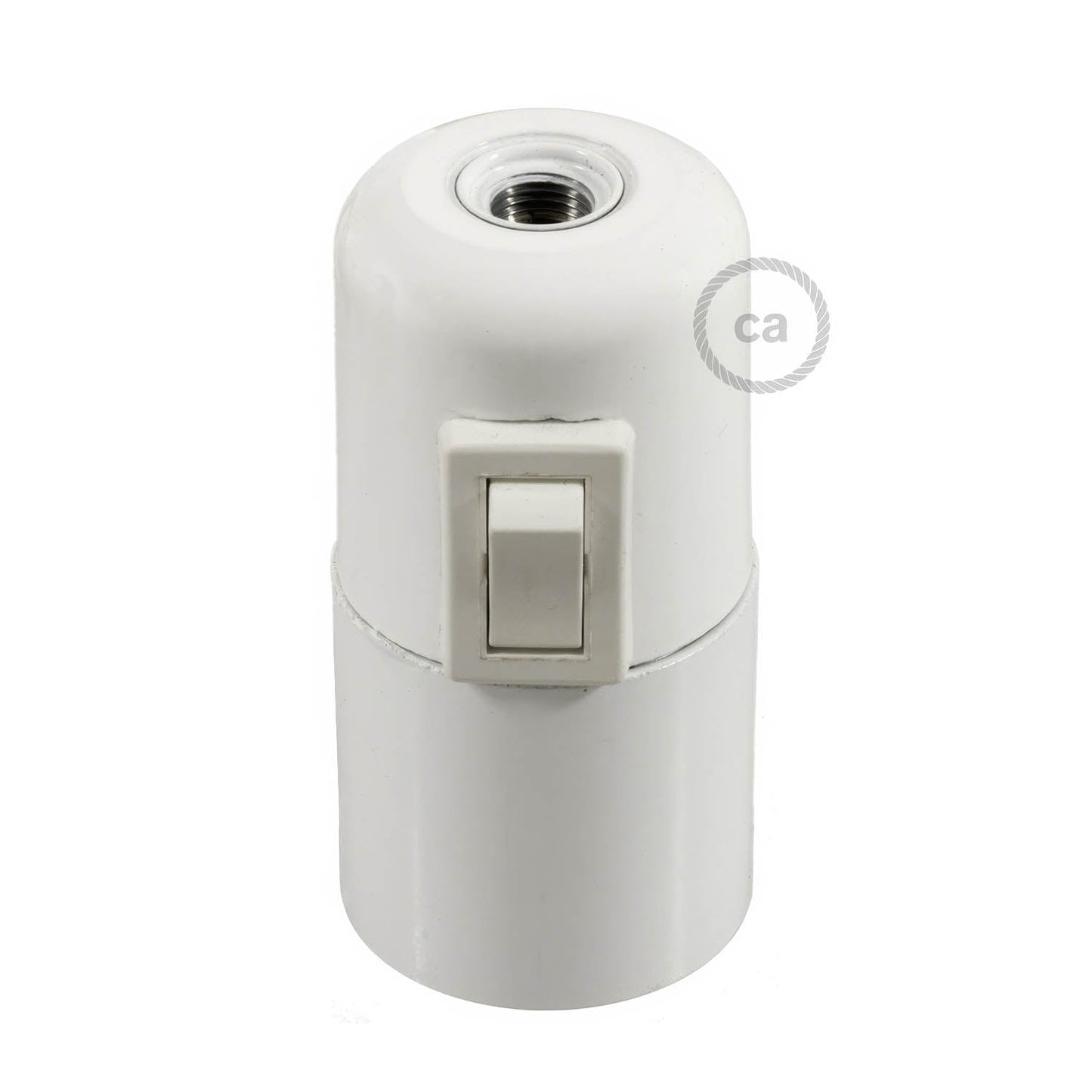 Smooth Sided Bakelite Phenolic E26 light bulb socket - ON/OFF SWITCH - White