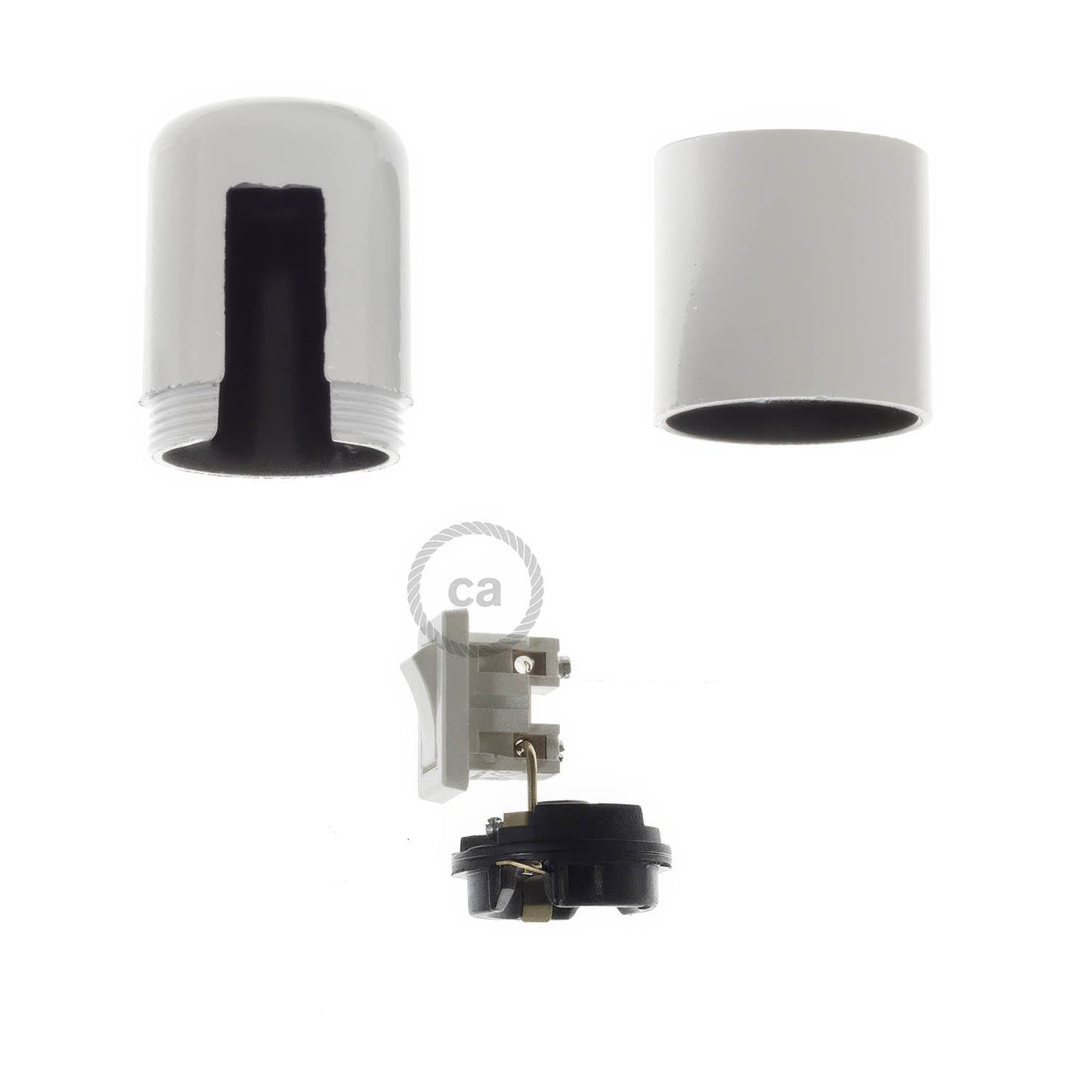 Smooth Sided Bakelite Phenolic E26 light bulb socket - ON/OFF SWITCH - White