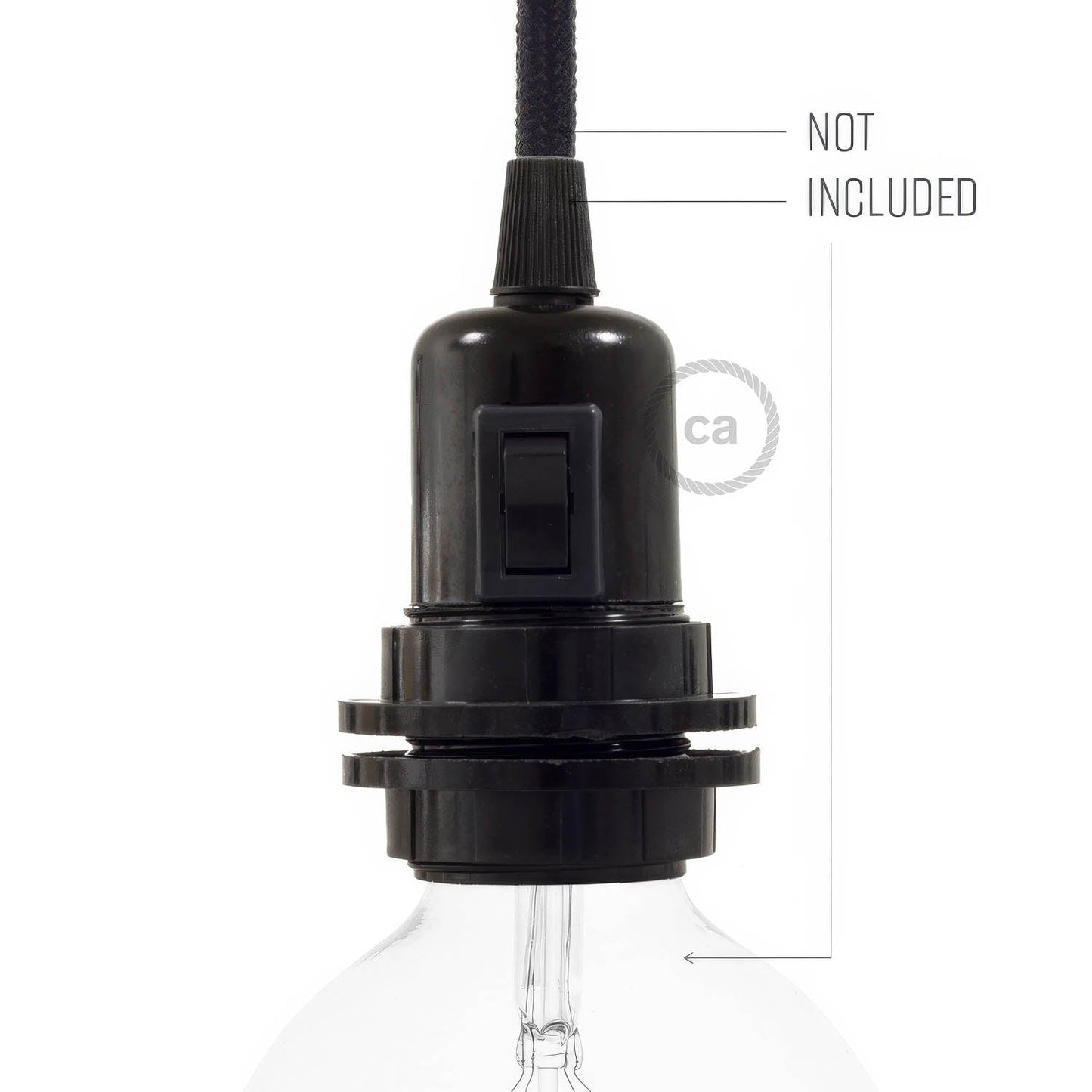 Double Ferrule Bakelite Phenolic E26 light bulb socket - ON/OFF SWITCH - Black