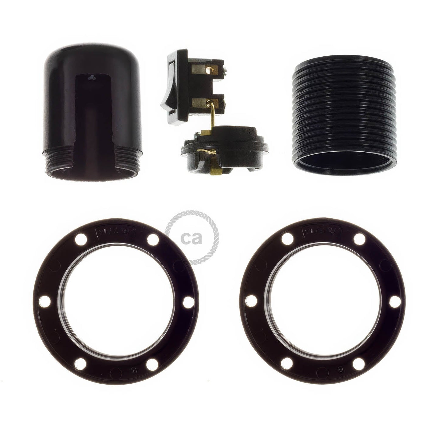 Double Ferrule Bakelite Phenolic E26 light bulb socket - ON/OFF SWITCH - Black